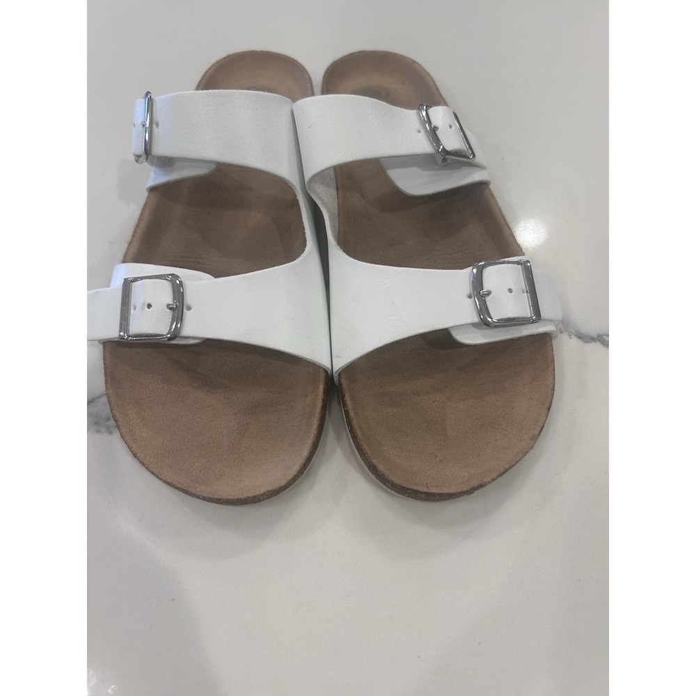 Cat & Jack White Solid Double Strap Buckle Slide Sandals Ladies US 6